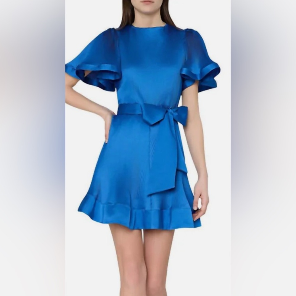 Nwt Milly Lumi Solid Blue Pleated Mini Dress - Size 2